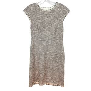 Rebecca Taylor Tweed Dress Womens 10 Ivory Pink Black Confetti Structured Sheath